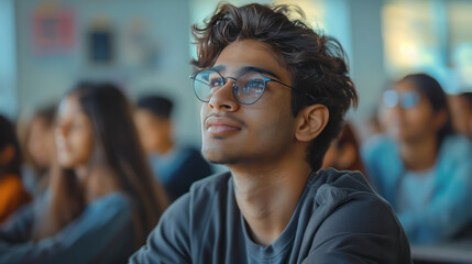 good looking indian collage male in classroom
