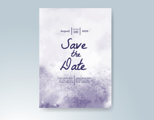 Wedding card invitation template with hand painted watercolor splash