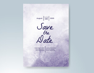 Wedding card invitation template with hand painted watercolor splash