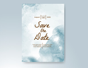 Wedding card invitation template with hand painted watercolor splash