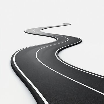 Empty curvy flyover with asphalt road. isolated on white background with clipping path.