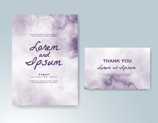 Wedding card invitation template with hand painted watercolor splash