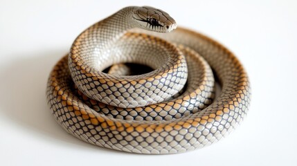 Fototapeta premium Coiled Snake With Tan And Gray Scales