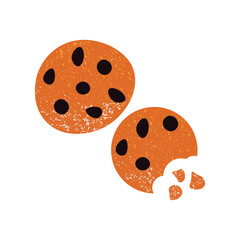 Cookies with chocolate chips. Sweet american cookie with chocolate pieces, yummy homemade pastry snack with bite taken out flat cartoon style. Vector isolated illustration