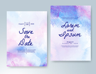 Wedding card invitation template with hand painted watercolor splash