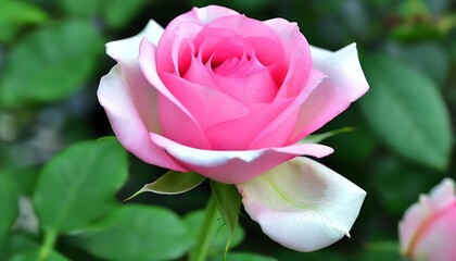 A dreamy image of a blooming pink rose with a soft focus background.