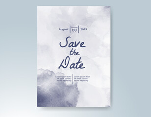 Wedding card invitation template with hand painted watercolor splash