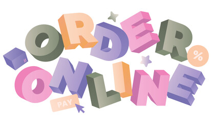 Lettering Order Online with shopping elements text 
