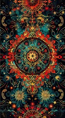 A stylish and rich design blending cultural patterns, intricate symbols, and an eye-catching spectrum of harmonious hues. 8k UHD, suitable for high-quality printing or digital display. 