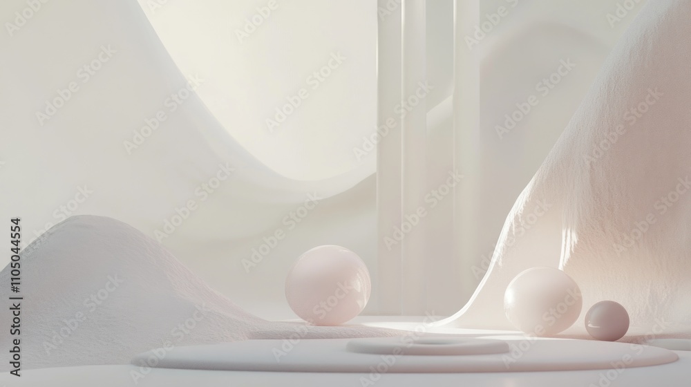Poster white abstract background with smooth spheres
