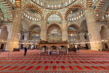 Obraz premium Interior of the Selimiye Mosque. The UNESCO World Heritage Site Of The Selimiye Mosque, Built By Mimar Sinan In 1575