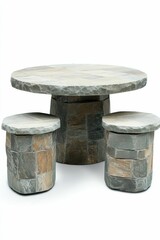 Stone table and two matching stools.