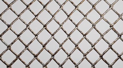 Naklejka premium 37.A view of a chain-link fence, with the interlocking metal wires creating a uniform grid pattern, the fence stretching into the distance with slight variations in the tension of the wire adding