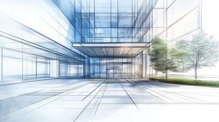 Modernist Corporate Office Interior with Financial Documents and Technical