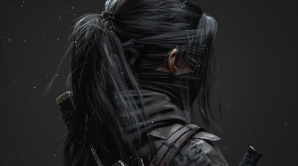 Naklejka premium Mysterious female shinobi looking back, AI generated image
