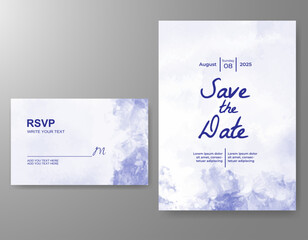 Wedding card invitation template with hand painted watercolor splash