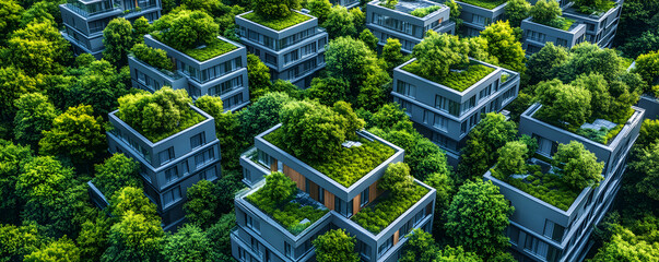 Eco-Friendly Urban Oasis, Green Roof Apartments Integrated into Lush Foliage