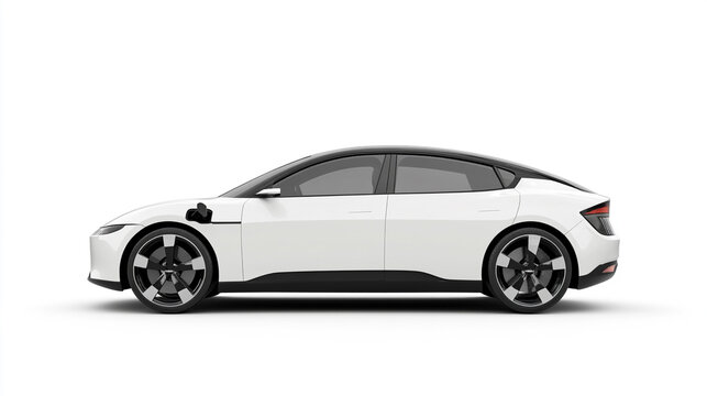 White Electric Car  Modern EV Sedan  Side View  Clean Energy Vehicle