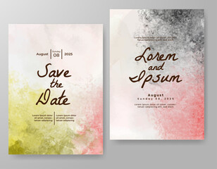 Wedding card invitation template with hand painted watercolor splash