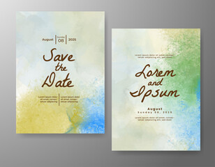 Wedding card invitation template with hand painted watercolor splash