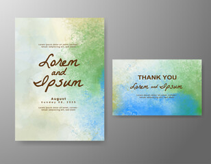 Wedding card invitation template with hand painted watercolor splash