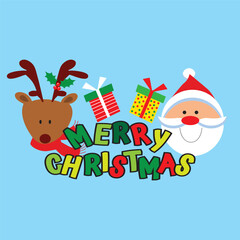 christmas card design with cute reindeer and santa