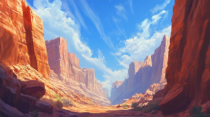Fototapeta premium illustration of a dramatic hills with vibrant red and blue sky