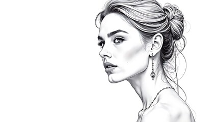 Fototapeta premium black and white portrait of a person. portrait of a woman. Drawing of a woman, single line drawing, figure outline, drawing with one bold line, white background, minimalistic 