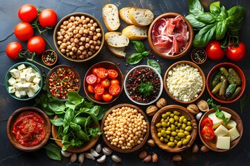 Mediterranean Cuisine Ingredients and Appetizers for Creative Food Art and Design