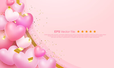 Abstract pink background. The background is decorated with some luxurious hearts suitable for banner templates and other celebrations