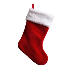 Red Christmas Stocking with White Fur Trim Isolated On White Background