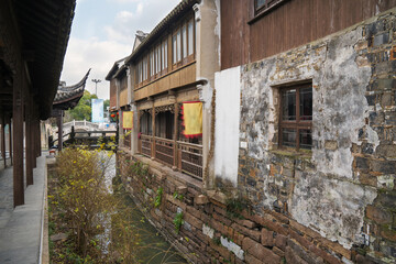 Fototapeta premium The ancient architectural complex and canal scenery of Qiandeng Ancient Town in Suzhou, Jiangsu Province, China