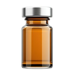 Amber Glass Vial with Silver Cap Isolated On White Background, Pharmaceutical Packaging Mockup