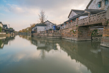 The ancient architectural complex and canal scenery of Qiandeng Ancient Town in Suzhou, Jiangsu Province, China