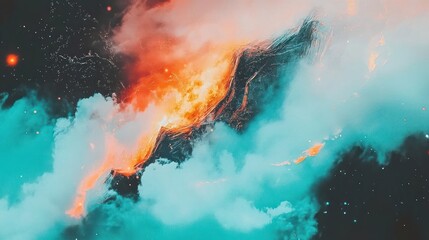 Fiery Volcanic Eruption Celestial Landscape