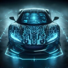car designed with a cyberpunk aesthetic