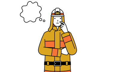 Firefighter in fire uniform thinking while scratching his face.