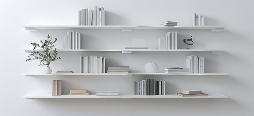 Office interior backdrop for online meetings. Light home office setting bookshelves background. Minimalist online workspace aesthetics. Video conferencing room design in pastel tones.