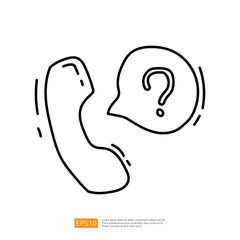 The image features a hand-drawn telephone with a speech bubble containing a question mark, symbolizing communication and inquiries.