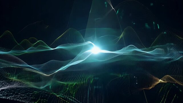 Abstract visualization of AI activation, with swirling data patterns and matrix-like code lighting up a dark background