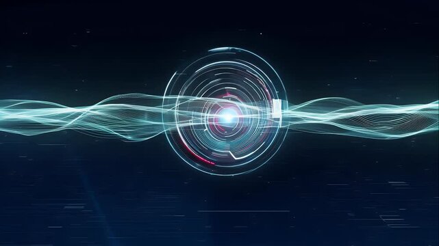 Sleek interface featuring a button being pressed, initiating AI with futuristic visual effects and neon data flow
