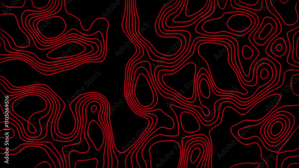 Wall mural abstract red pattern with circles. animated outline topographic background.
