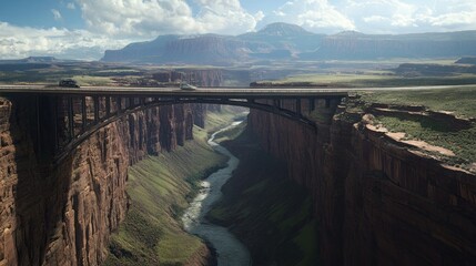 Naklejka premium Overpass crossing a large canyon, with breathtaking views of the rugged cliffs and a deep river below 
