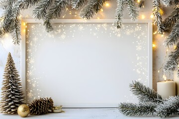 Festive Christmas Frame: A blank canvas for holiday greetings, surrounded by festive Christmas decor, inviting you to add your own personal message.  