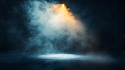 Fototapeta premium Dramatic Spotlight Illuminates Smoky Dark Stage