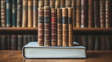 Naklejka premium Modern digital e-book alongside a stack of classic books, showcasing the blend of technology and training in a bright white setting.