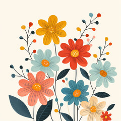 Flowers on white background. Simple flat cartoon illustration