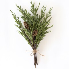 Evergreen Sprigs and Pine Cones Tied with Twine