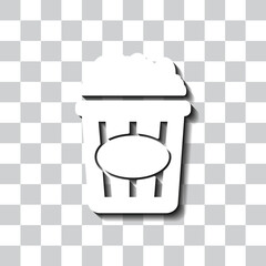 Popcorn simple icon, vector. Flat design. White with shadow on transparent grid