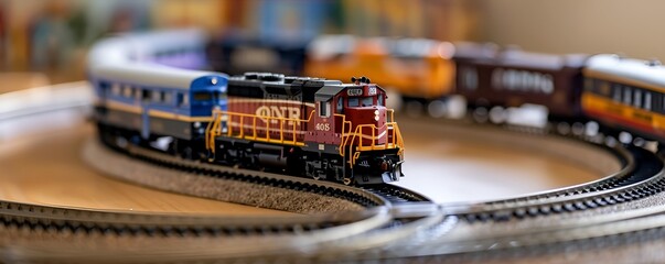 Intricate Miniature Model Train Set on Tracks